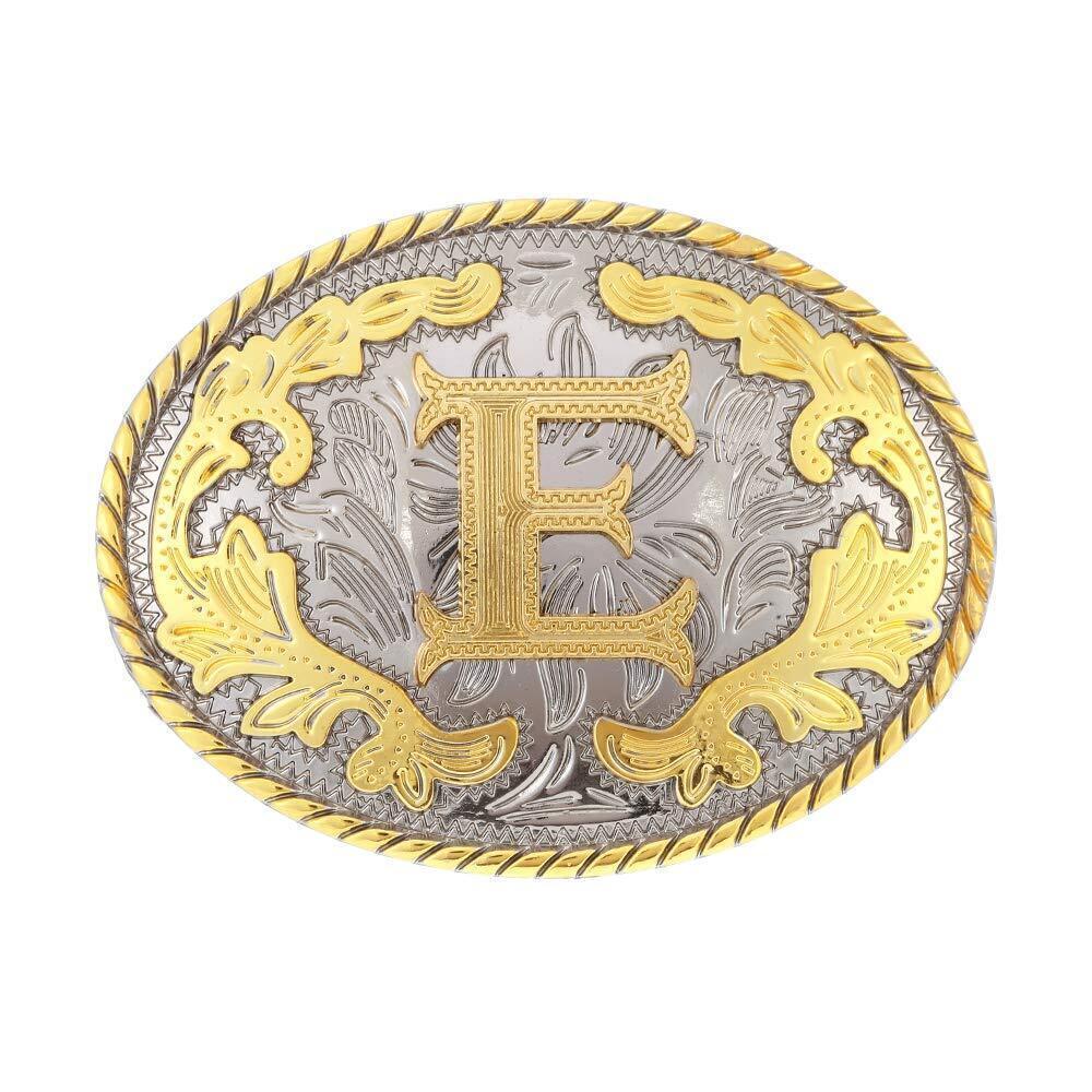 8448 Western Belt Buckle Initial Letters ABCDEFG to Y-Cowboy Rodeo Gold